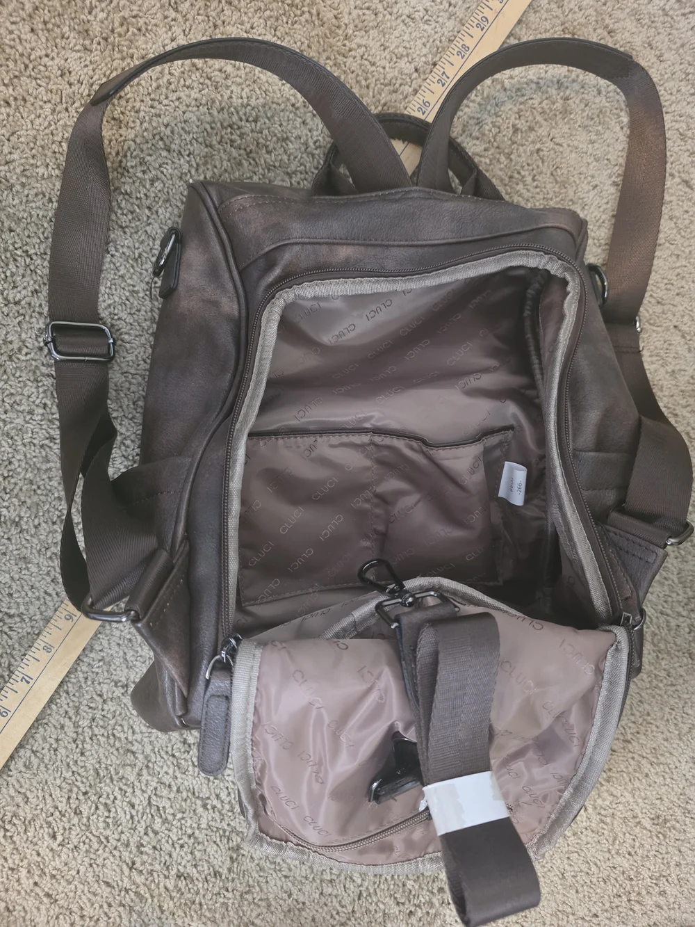 Vegan Leather Brown Men's Backpack with Front Organizer Pocket